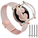 Edelstah Armband Kompatibel mit Samsung Galaxy Watch 4, Armband + Lünettenring Ersatzset, Mesh Metall Uhrenarmband Ersatzbänder Smartwatch Damen Armband für Galaxy Watch 4 40mm Nur