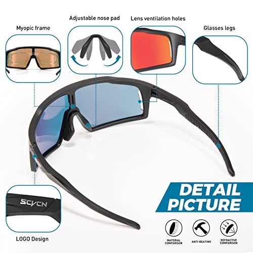 SCVCN Cycling Glasses Polarized with 3 Interchangeable Lenses for Men Women UV400 Protection MTB Bike Running Driving Fishing Golf Cycle 01 Red Black - Image 4