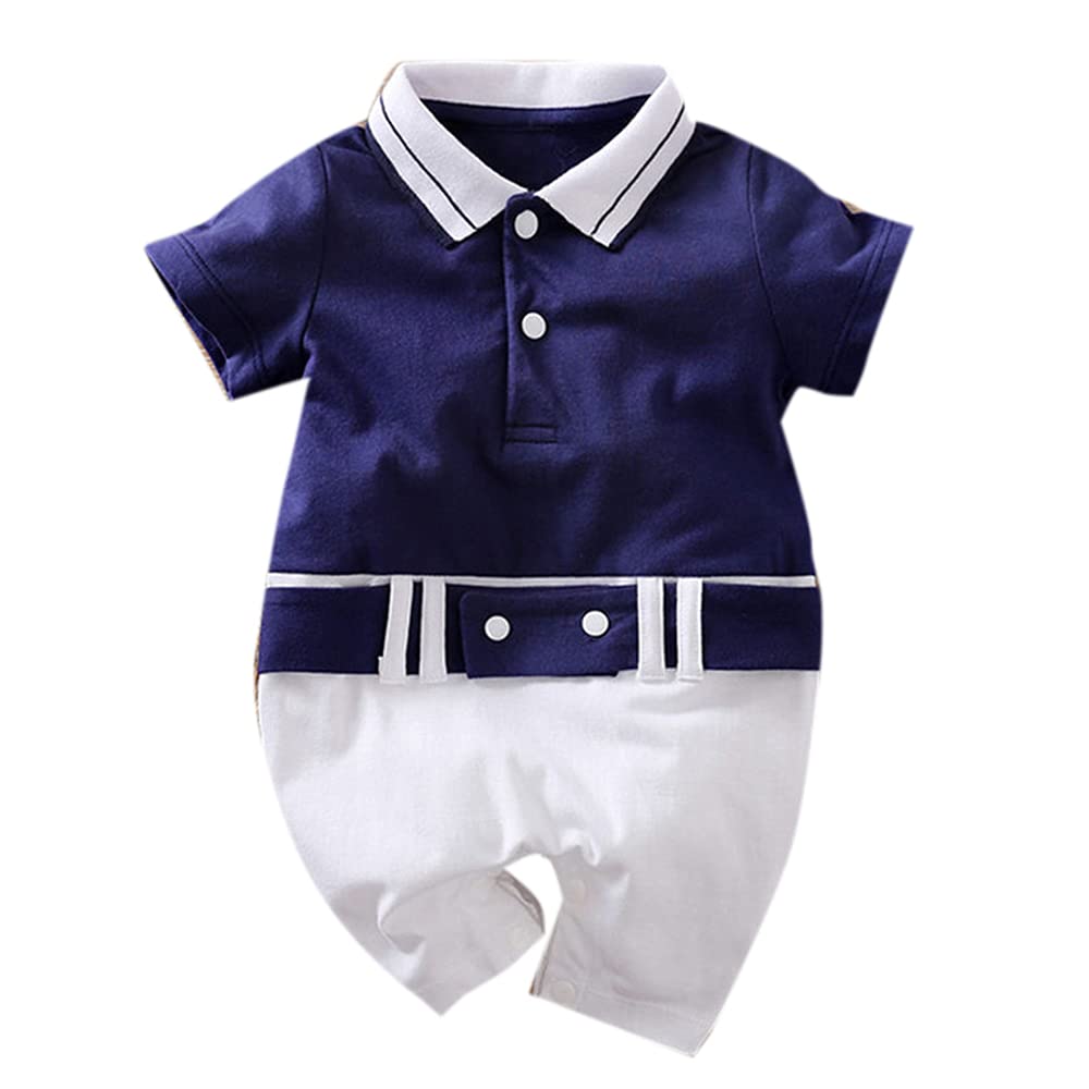 Hopscotch Boys Cotton Solid Romper in Navy Color