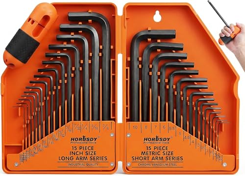 Image of HORUSDY 31-Piece Allen Key Set | Hex Key Set | Metric (0.7mm-10mm) & Imperial (0.028"-3/8") | Chrome Vanadium Steel, Torque Handle L Shape | Ideal for DIY and Professionals