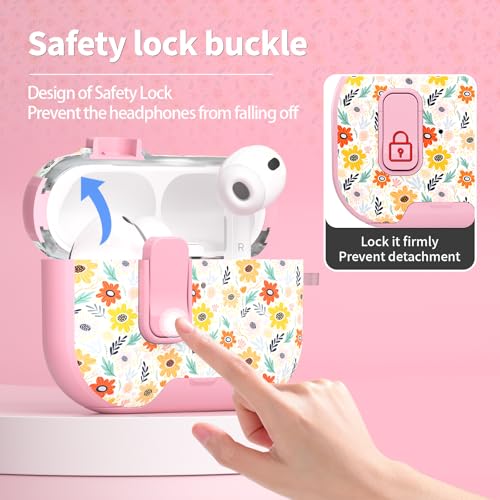 Image of for AirPods Pro 3 Case with Lock & Phone Stand,Cute Floral Pattern Style | PC & TPU Dual Layer Protective Cover with Keychain & Cleaner Pen for Apple AirPod Pro 3rd Generation Women(Bin Chrysanthemum)