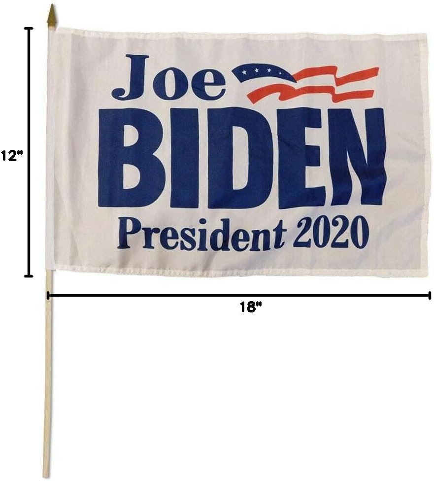 Lot of 12 Joe Biden President 2020 White 100D 12"x18" Stick Flag 30" Wood Staff