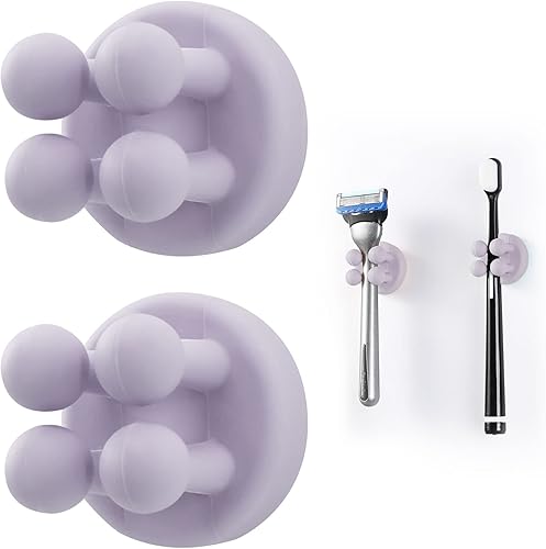 2 soportes de silicona para cepillos de dientes, ganchos autoadhesivos multifuncionales para colgar llaves, rasurar cepillo de dientes y objetos