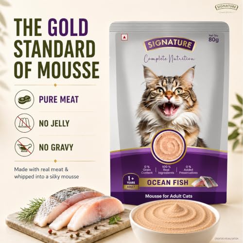 Image of Signature Grain Zero Adult Cat Wet Mousse 80gm | Ocean Fish | Rich in Protein, Promotes Hydration & Easy to Digest | Grain Free, No Artificial Flavours | Packed with Essential Vitamins & Antioxidants