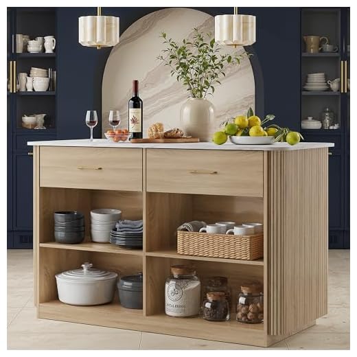 27+ Stunning Open Plan Kitchen Living Room Ideas to Transform Your Space 2 Vitalikus Large Kitchen Island with Storage and Seating, 60" Fluted Stationary Islands Table with Faux Marble Worktop, 2 Drawers, Open Shelves, Mid Century Modern Coffee Bar Cabinet for Dining Room