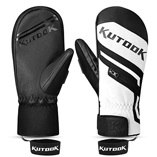 KUTOOK Guantes Esquí Manoplas Esquí Snow Guantes Snowboard Hombre Mujer Invierno Guantes Ski con Membrana Impermeabilidad Forro Polar(Blanco,M)