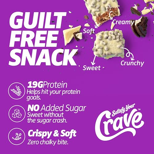 Image of Satisfy Your Crave Protein Bars- High Protein Delicious Snacks- 19g of Protein, No Added Sugar- White Chocolate Cookies & Cream- Perfect Breakfast, On-the-Go Snack, Pantry Staple & Office Treat- Non-GMO, 12 Pack