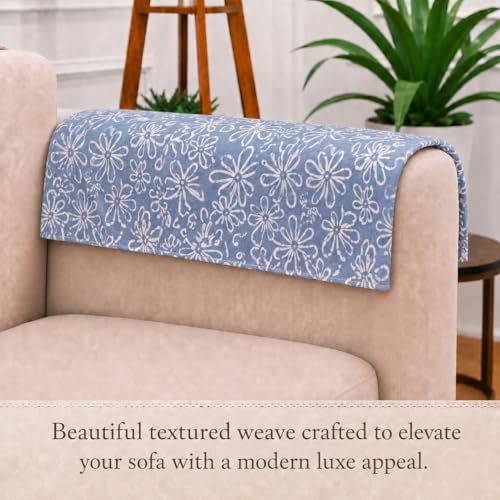 Image of STITCHNEST 'Verdant Phool Stories' Sofa Armrest Cover | Elegant Jacquard Fabric, Washable & Durable for Modern Living (18 x 22 Inches)