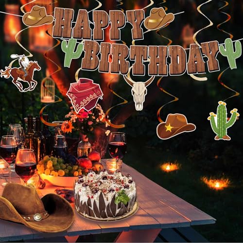 Image of Western Party Decorations, Pre-Strung Western Birthday Banner,Cowboy Birthday Party Decorations, Rodeo Birthday Decorations,Western Birthday Party Decorations and Hanging Swirls, Cowboy Party Decorations