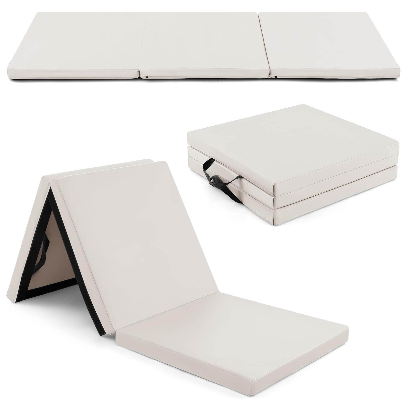 GYMAX 3-fach Trainingsmatte faltbar, tragbare Gymnastikmatte 180 x 60 x 5 cm, Gymnastikmatte mit Klettverschluss & Tragegriffen, Turnmatte für Yoga & Stretching