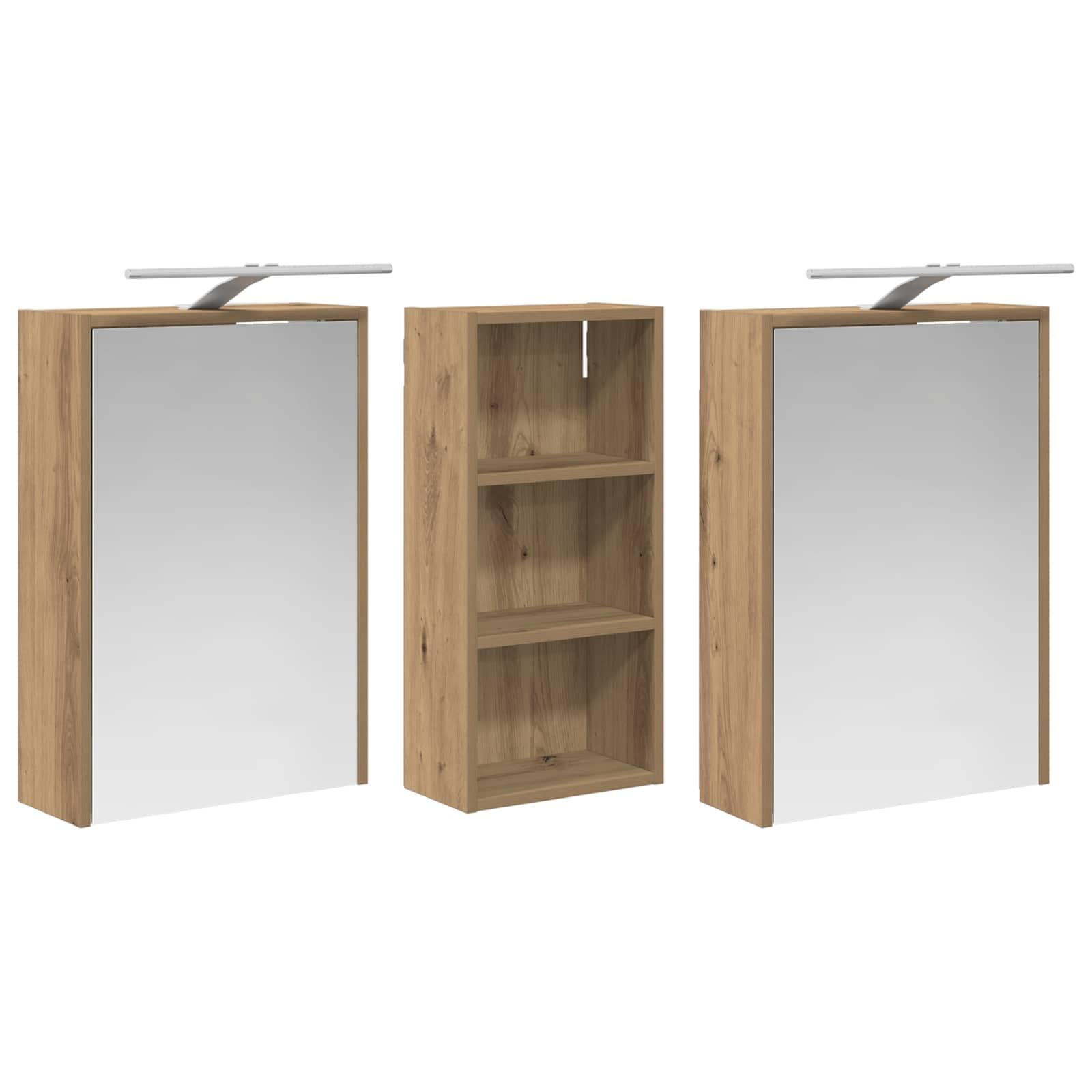 Ensemble de Meubles de Salle de Bain 3 pcs en Bois d'ingénierie avec miroirs réversibles et éclairage LED Blanc, Rangement Suspendu 116 x 16 x 62,5 cm pour optimisation Espace et aménagement