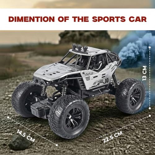 Image of RC Rock Crawler Car 2WD | Off-Road Remote Control Monster | Smoke Effect | Auto Mode | Alloy Body | Rechargeable Battery| Durable Suspension | Standard Size for Kids 6+ & Adults | Silver