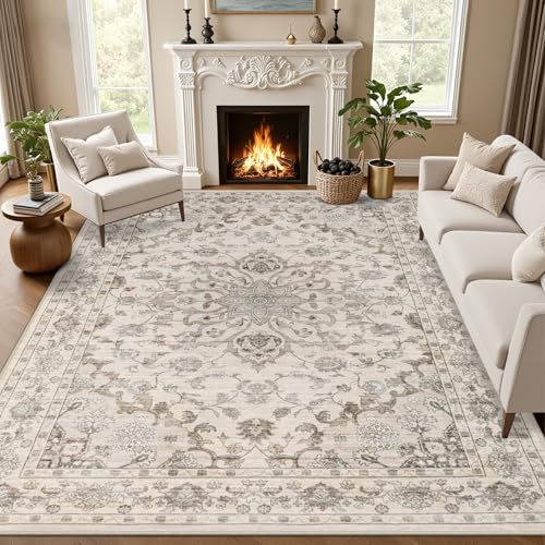 8x10 Washable Vintage Floral Rug for Living Room & Bedroom