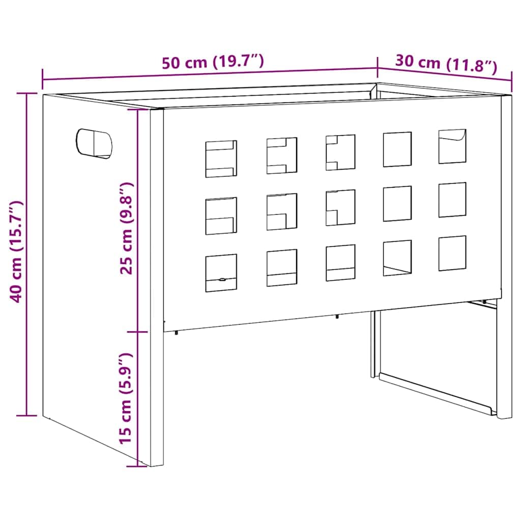 Feuerstelle Schwarz 50 x 30 x 40 cm Stahl tragbarer Feuerkorb für Balkon Terrasse, kamin ofen heizung wärme, mit offener Belüftung für flamme und Feuerromantik