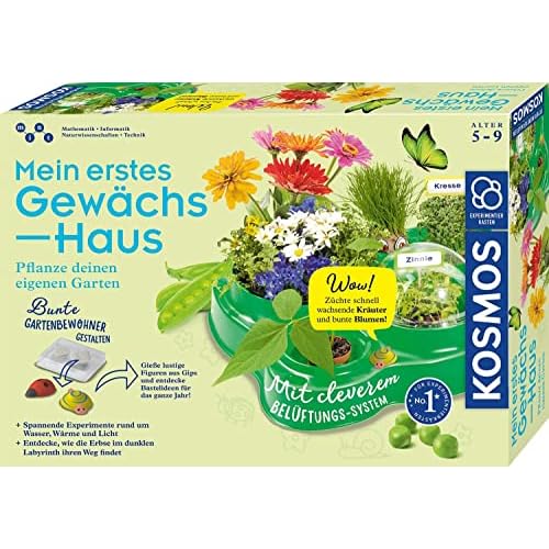 Kosmos Mein erstes Gewächshaus, Das Original, Erstes Gärtnern für Kinder ab 5 Jahre, Komplett-Set mit Samen, Erde usw. Experimentierkasten zu Garten, Pflanzen, Blumen, Biologie, 29.5 x 42.2 x 7.8 cm