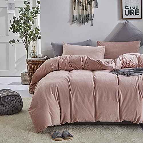Karever Dark Pink Velvet Duvet Cover Set Queen Mauve Pink Flannel Comforter Cover Queen With Corner Ties 3 Pieces Pink Luxury Bedding Set Soft Warm Pink Velvet Quilts Cover #TOP4