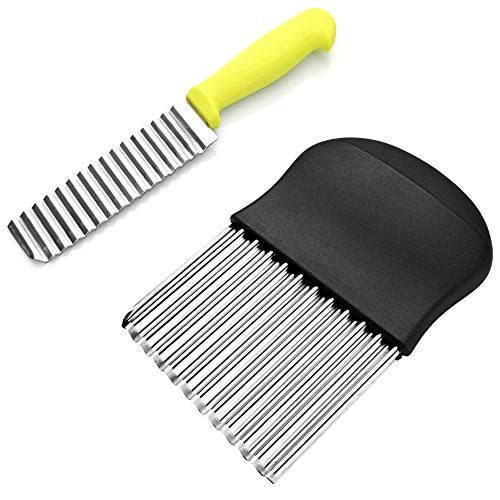 MHwan cortador patatas chips, cortador patatas, Herramienta de corte de arrugas Rebanadora de papas fritas Acero inoxidable 430 Mango antideslizante Ensalada de verduras Cuchillo para picar, 2 piezas