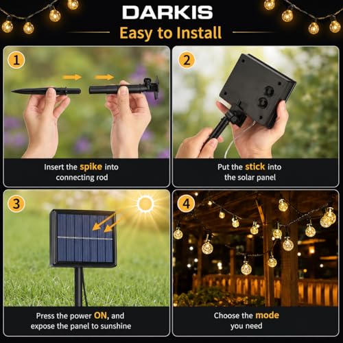 Image of DARKIS 45 Bulbs LED Fairy String Solar Light | 10 Meter Waterproof Indoor Outdoor Solar Powered Decoration for Garden Yard Balcony (Yellow)