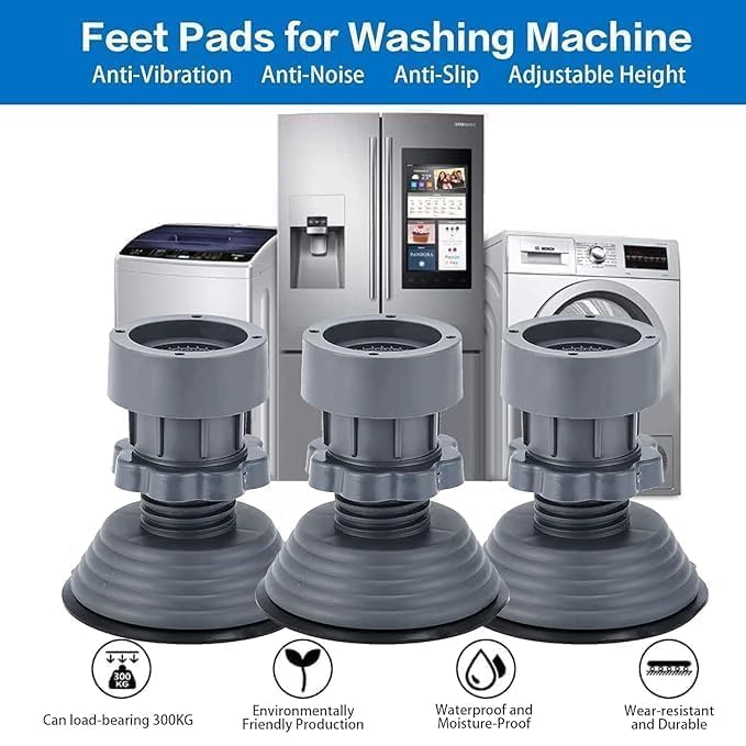 Image of Rainspire Anti Vibration Pads for Washing Machine, Adjustable Height Anti Slip Rubber Feet Pads, Noise Reduction Washer Dryer Support Stand, Heavy Duty Appliance Shock Absorber for Fridge, Dishwasher, Furniture (Set of 4)