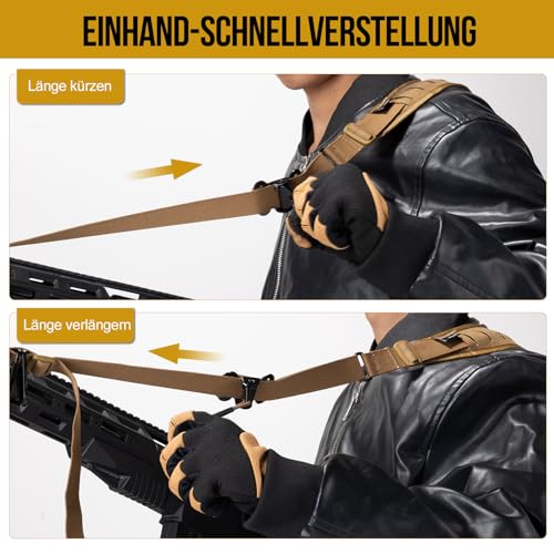 OneTigris 2 Punkt Gewehrriemen, 1 Zoll breiter Sling Riemen mit austauschbaren Karabinerhaken im HK-Stil, einstellbare Länge