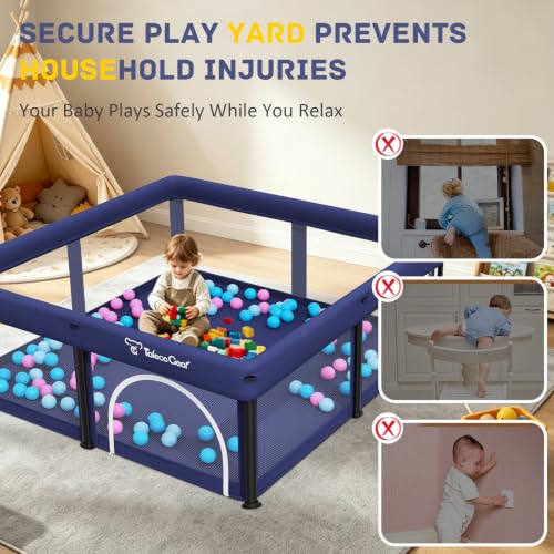 Image of TOREVSIOR Foldable Baby Playpen with Mat, 50 inchx50 inch Collapsible Play Pen for Babies and Toddlers, Indoor & Outdoor Kids Safety Play Pen, Portable Play Yard, Foldable Baby Playpen with 50 Ocean Balls