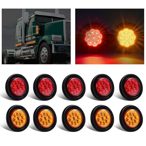 Wodvyss 10Pack(5 Amber + 5 Red) 2" 9 LED Round Trailer Side Marker Light Grommet Flush Mount, [DOT Approved] Sealed 2 inch Clearance Lights with Reflex Lens for Truck RV Camper, IP67 Waterproof, 12V by Wodvyss - Used condition - US$30.95