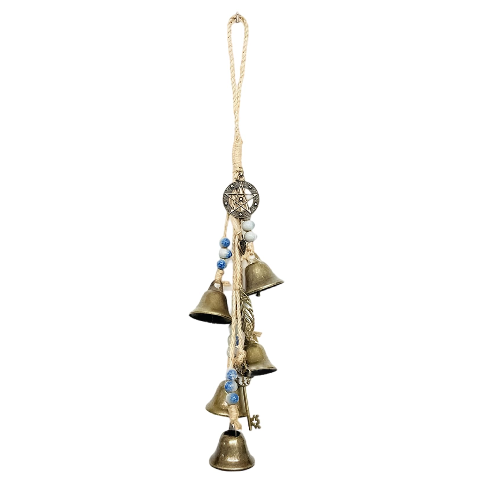 Witch Bells for Door 13.8" Hanging Witch Bells with Ceramic Beads Decorative Wind Chime for Porch, Garden, Window, Home Decor Witches, Bell Hanging Door Decor, Witches for f