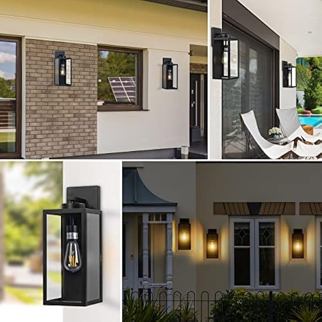 16-inch Large Outdoor Wall Light Fixture, Black Exterior Wall Lantern Waterproof, Farmhouse Porch Sconce Lighting With Glass, Modern Wall-Mounted Outside Lights for House, Garage, Patio Lamp, 2 Packs