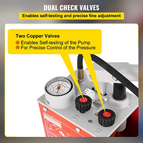 Image of VEVOR Hydrostatic Pressure Test Pump, Test Up to 60 bar /860 psi, 3.2 Gallon Tank, Hydraulic Manual Water Pressure Tester Kit w /Three-Unit Gauge & R 1 /2 inch Connection for Pipeline Fluid Pressure Testing