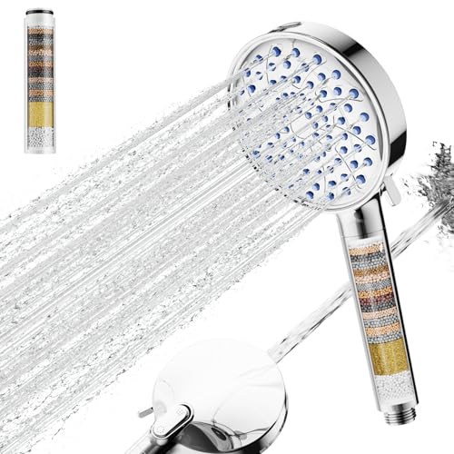 Cobbe Hard Water Filter Shower Head with 20 Stage Filter High Pressure Shower Heads 6+1Spray Modes Powerful Built-in Power Wash for Remove 99% of Chlorine Reduces Dry Itchy Skin Chrome