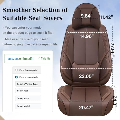Image of Coverado Car Seat Covers, Seat Covers for Cars, Waterproof Leather Auto Seat Protectors, Leather Car Seat Cushion, Car Interiors Accessories Universal Fit for Most Cars