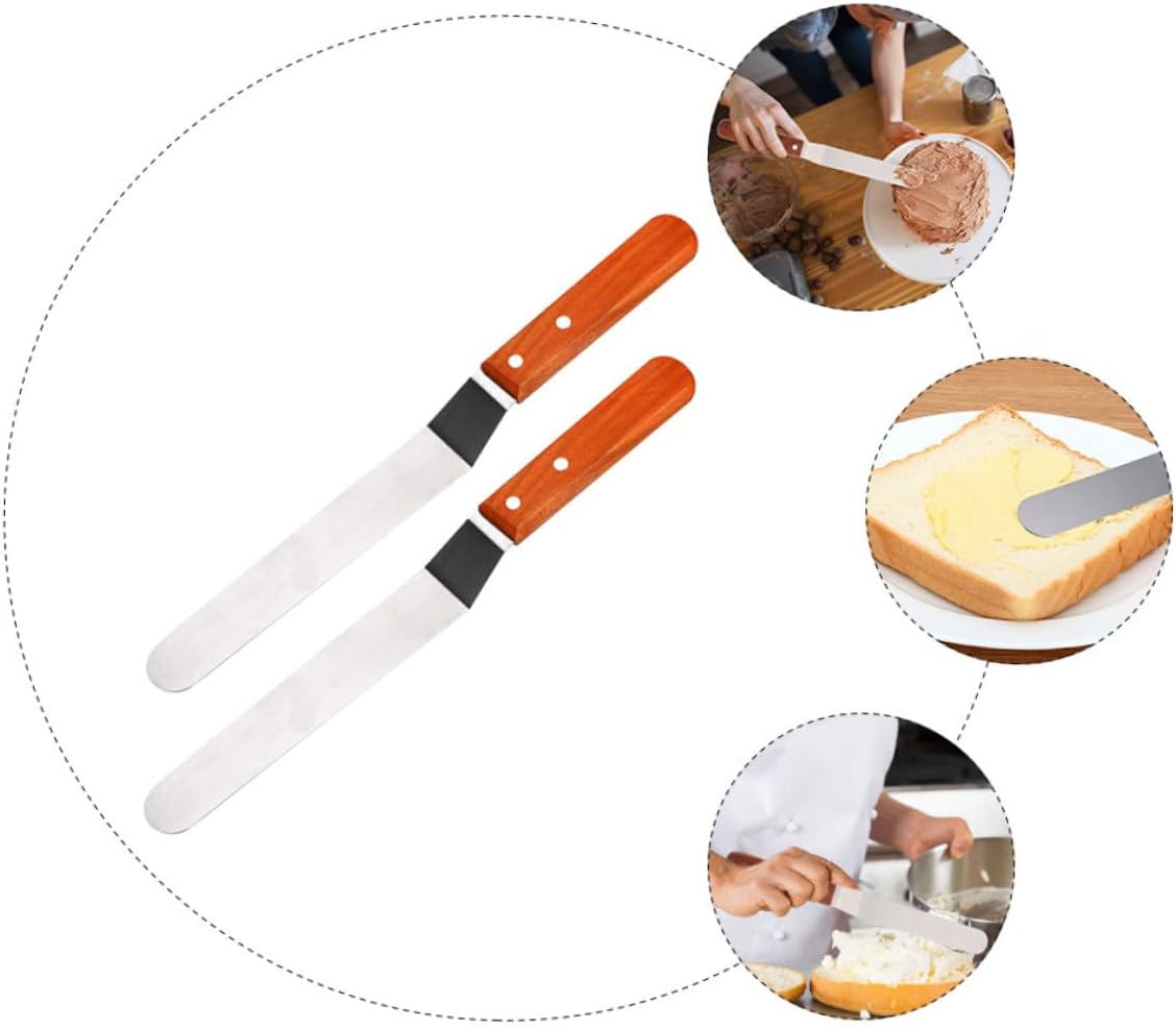 2pcs Cake Decorating Spatulas Xmas Stainless Steel Wood Handle