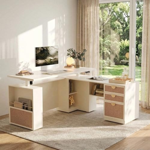 63 L-Shaped Standing Desk with File Cabinet