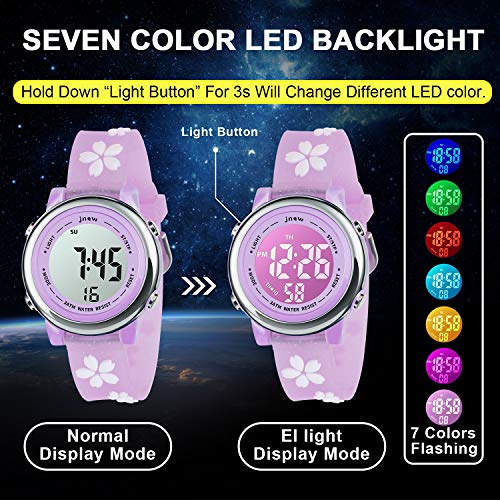 Kids Watch 3D Cartoon Toddler Wrist Digital Watch Waterproof 7 Color Lights with Alarm Stopwatch for 3-10 Year Boys Girls Little Child (Flower Purple)4