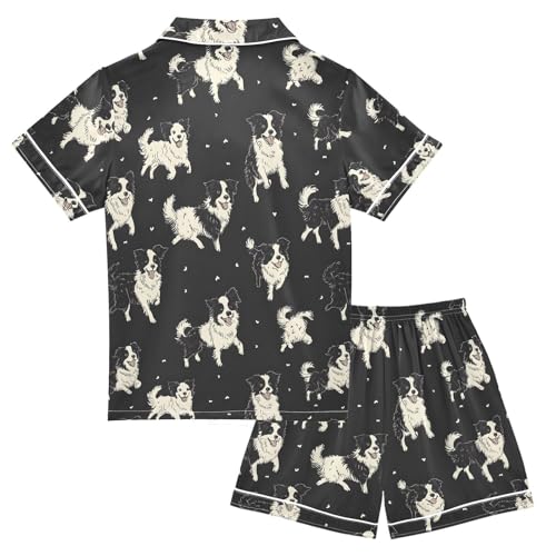 ALAZA Black White Dog Puppy Satin Pajamas Set Short Sleeve Button Down Sleepwear Summer Pjs 2 Piece2