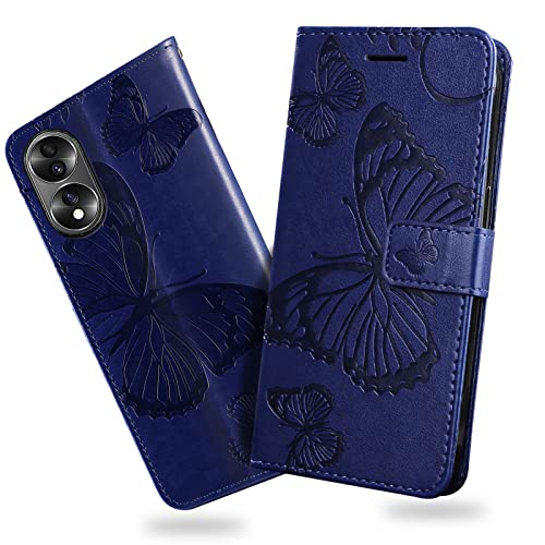 DENDICO Funda para Huawei Honor 70, Magnético Libro Funda de Cuero PU para Huawei Honor 70, Diseño en Relieve Carcasa con Ranura para Tarjeta, Azul
