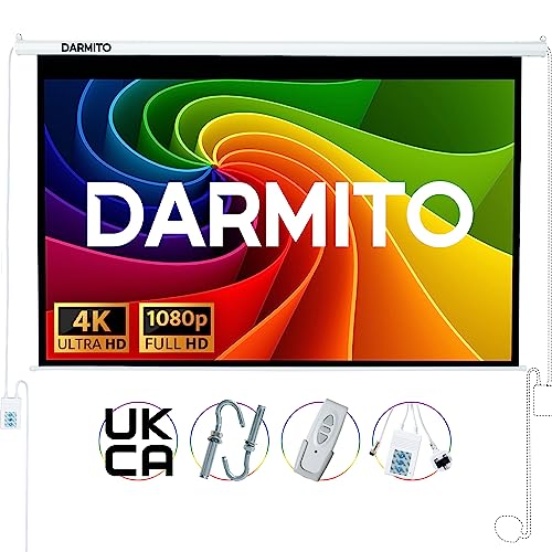 Darmito 120 16:9 Dual-Plug Electric Motorised Projector Screen, Ultra HD 3D 4K 8K Matt White +1.2 Gain, For Meeting School Home Cinema Theater Movie TV DVD Indoor