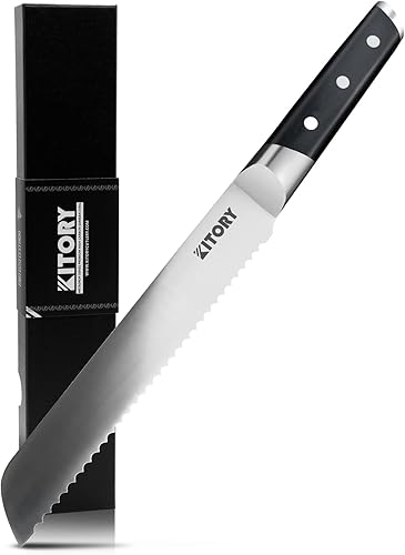 Kitory Cuchillo de pan  Cuchillo de borde dentado de 8 pulgadas  espiga completa y afilado  Acero alemán forjado de alto carbono  Mango ergonómico