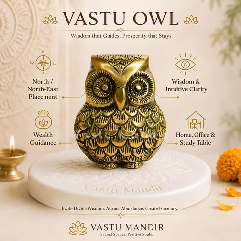 Image of Pure Brass Owl Idol, Vastu Remedy for Wisdom & Wealth (9 cm, 620 g)