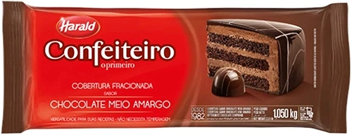 Barra de Chocolate Fracionado Confeiteiro Meio Amargo 1,05kg - Harald