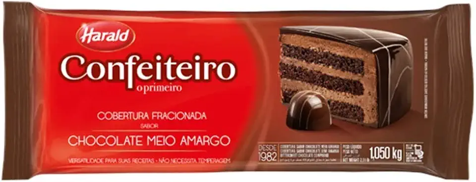 Barra de Chocolate Fracionado Confeiteiro Meio Amargo 1,05kg - Harald