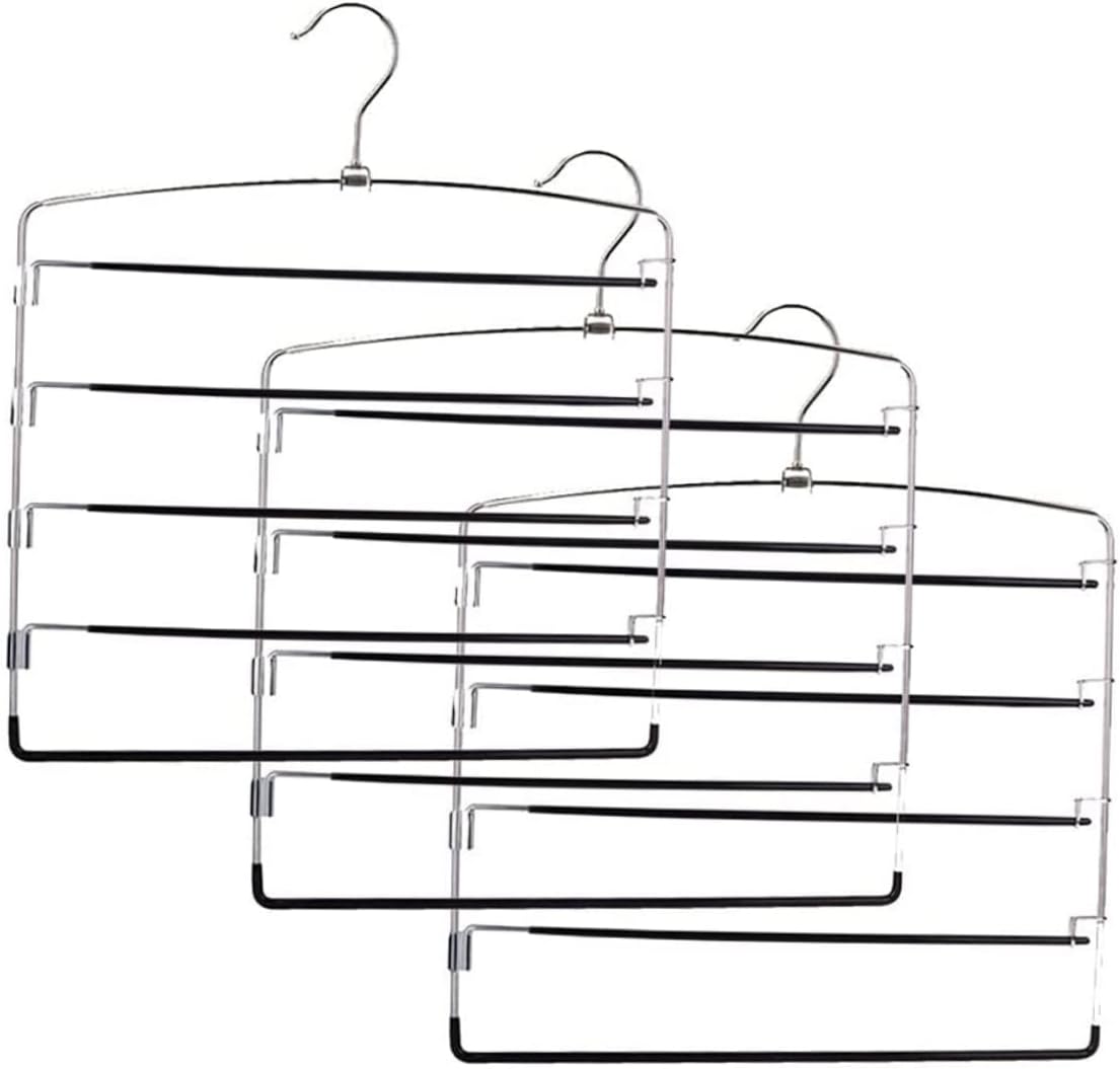 3pcs Metal Pants Hangers with Plastic Coating Multi Functional Skirt and Trouser Organizer Rack Space Saving Closet Storage for Jeans Dresses and Shirts