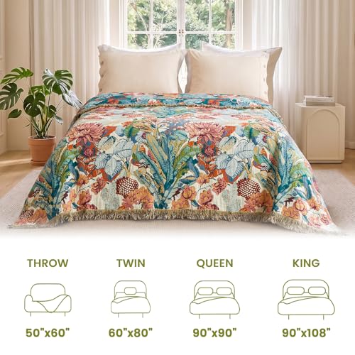 Image of MSGKV Boho Throw Blanket 50 inchx60 inch 100% Cotton Floral Muslin Sofa Blanket
