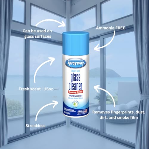 Sprayway Glass Cleaner Foaming Aerosol Spray, 15oz, Pack of 6 | Ammonia-Free, Streakless, Fast-Acting | Cleans & Polishes Glass Surfaces | Fresh Scent, Removes Fingerprints, Dust, Dirt, Smoke Film
