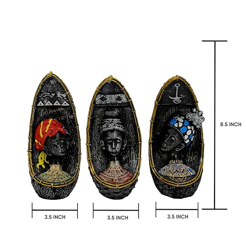 Image of Vibrant Beautiful Finish Uniquely Hand Crafted Home Decor African Tribal Women Art Piece (African Face Lady Set of 3)
