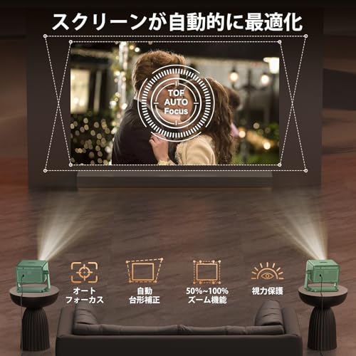 undefined 【135°回転・オートフォーカス】 iSinbox 500ANSIルーメンジンバル一体型プロジェクター 家庭用 小型 天井投影 1080P対応 bluetooth5.3&Wi-Fi 6 小型 ホームプロジェクター 短距離投影 50%ズーム 自動台形補正 IOS/Android/PC等対応 日本語取扱説明書 Q8pro グリーン の商品画像 2