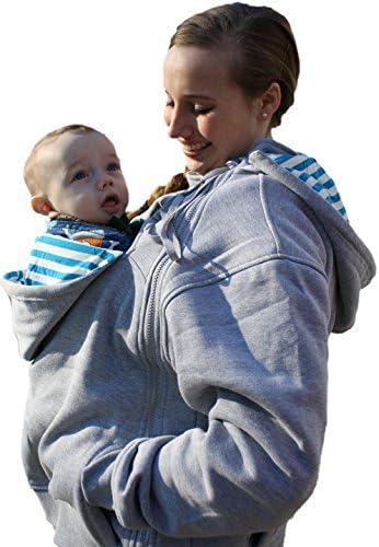 RooCoat Babywearing Coat - Gray with Blue Stripes - Medium