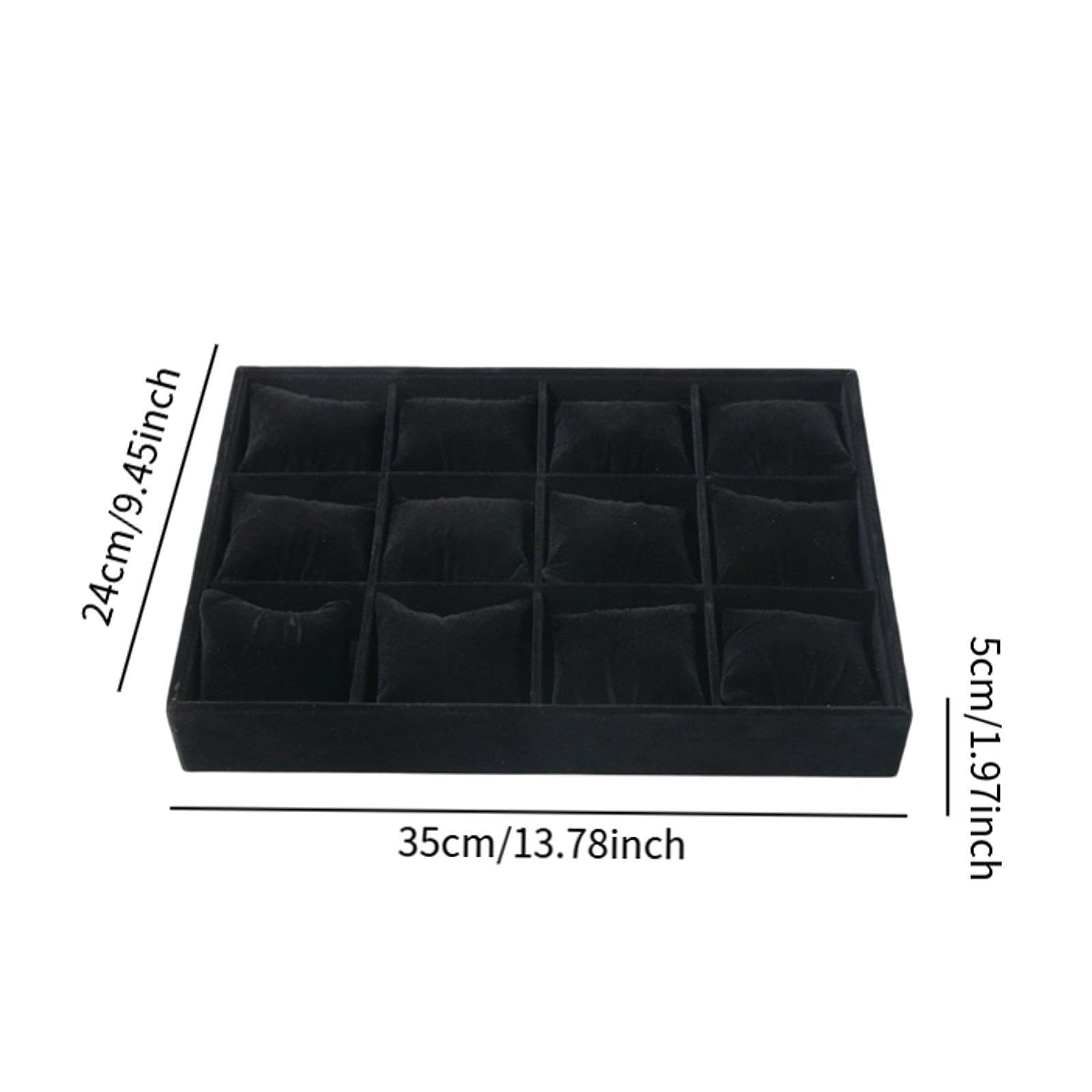Vassoio Organizer per Orologi E Gioielli con 12 Cuscinetti per Bracciali E Collane, Nero