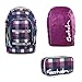 Produktbild satch by Ergobag 3-teiliges Set Berry Carry Lila Blau Karo Rucksack, Schlamperbox & Regenhaube Lila Violett