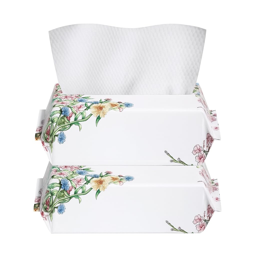 2Pack Disposable Soft Face Towel 200Count Soft Cotton Facial Dry Wipes Multi-Purpose for Skin Care Makeup Remover Disposable Cotton Facial Tissues